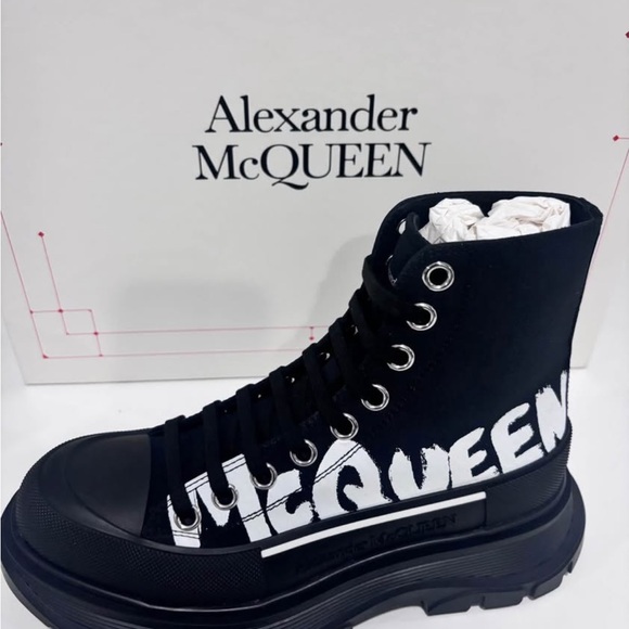 Alexander McQueen tread slick boot graffiti logo.